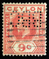 Ukraine, Kiyiv - February 3, 2024.Postage stamps from CEYLON (Sri Lanka).A stamp printed in the Ceylon shows King George V, circa 1920.Postage stamps from different countries and times - obrazy, fototapety, plakaty