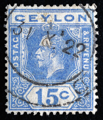 Ukraine, Kiyiv - February 3, 2024.Postage stamps from CEYLON (Sri Lanka).A stamp printed in the Ceylon shows King George V, circa 1920.Postage stamps from different countries and times