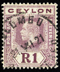 Ukraine, Kiyiv - February 3, 2024.Postage stamps from CEYLON (Sri Lanka).A stamp printed in the Ceylon shows King George V, circa 1920.Postage stamps from different countries and times