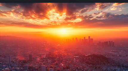 Majestic City Skyline at Sunset, Offering a Panoramic View of Urban Splendor and the Transition of Day to Night