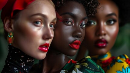 Obraz premium Portrait of diverse fashion people and cultural identity. Fashion Women or Woman. Diverse culture and lifestyle