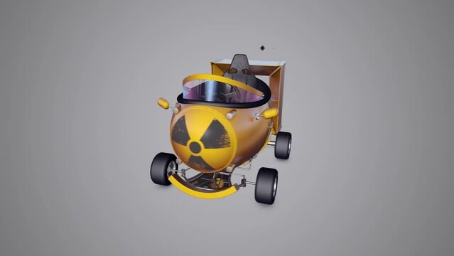 3D animation of a spinning atomic bomb funny car