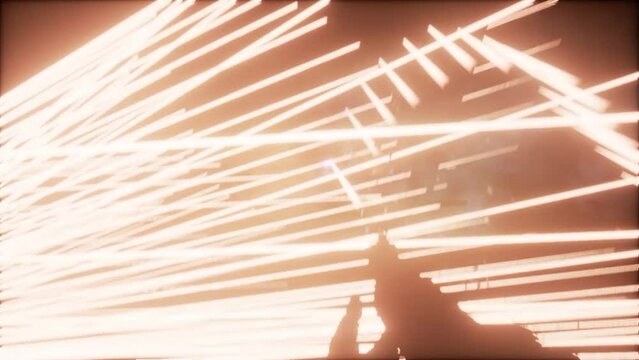 Shooting from a machine gun, making holes with light