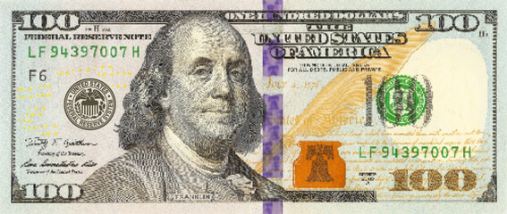 Vector obverse of high poly pixel mosaic 100 us dollars banknote