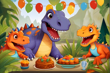 Fototapeta na wymiar A Fun Dinosaur Party, June 01st Dinosaur Day