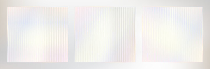 Ribbed glass vector glossy frame. Transparent overlay effect for wavy clear plastic texture. Square frames of abstract corrugated striped frosted plexiglass. Acrylic reeded fluted panel close-up