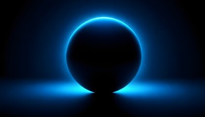 A glowing blue sphere with a dark center on a blue gradient background