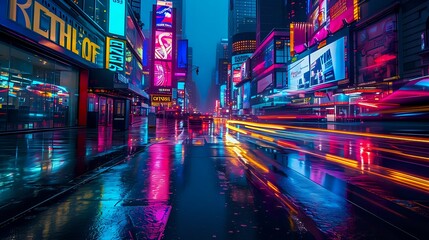 Obraz premium Neon Nights: Illuminated City Life./n