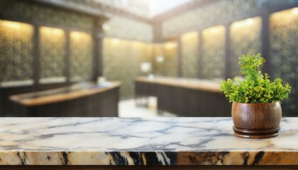 Gleaming Tranquility: Tabletop with Marble Background Blur