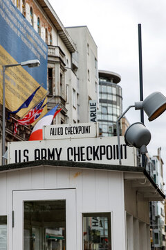 Berlin, Germany - April 1, 2024: Checkpoint Charlie as the border between West and East Berlin.