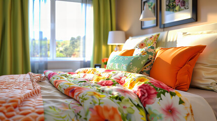 Modern Bedroom with Luxury Bedding, Soft Pillows, and Elegant Decor, Comfortable Hotel Suite Style