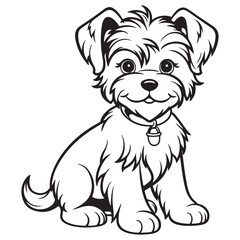 Black dog line art for kids coloring book, vector illustration on white background