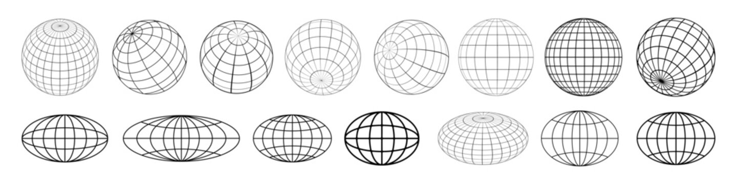 Set Of Globe Icon Vector Design. Collection Of Planet Earth World Signs. Website Url Symbol. Streetwear Graphic Element.