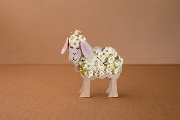 sheep shape a paper craft made out of toilet paper and flowers, educational and craft activity