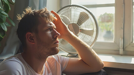 Ma using electric fan  feeling hot in summer - Powered by Adobe