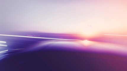 pink and purple hues envelop a speeding car in a tranquil evening drive