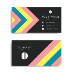 Diagonal layer shape business card. 2 sided design. Front and back. Company and personal information.