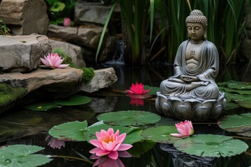 Ethereal Harmony: Buddha Reflection in Pond