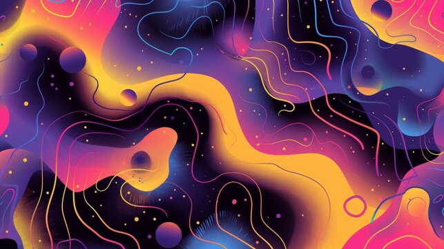 vibrant abstract art with flowing patterns and neon color gradients, psychedelic waves in neon colors creating a dynamic abstract background