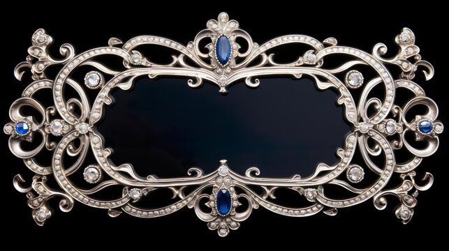 Silver and gold metal photo frame inlaid with ruby diamonds emerald and pearl in vintage victorian style for photo.