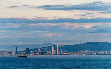 Sunrise over Barcelona, Mediterranean Sea, Spain, Europe	 - 781243127