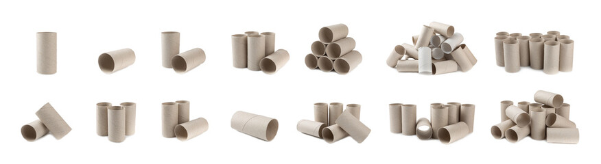 Empty toilet paper roll. Empty toilet paper rolls for the toilet, isolated on a white background. Paper tube of toilet paper.