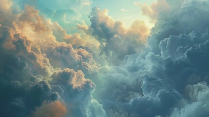 A plane soars through dramatic, sunlit clouds