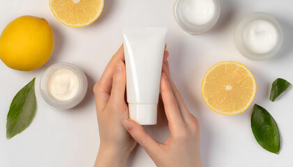 Citrus Skin Therapy: Healing Hands With Lemon Cream. Generative AI - obrazy, fototapety, plakaty