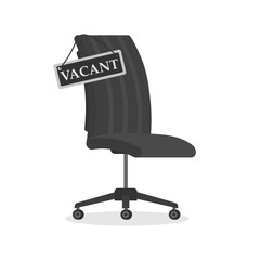 Empty office chair with vacant sign. Employment, vacancy and hiring job concept. Vacant workplace for employee. The concept of hiring and recruiting a business, search employee.