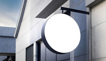 blank round store sign mockup. empty restaurant exterior signboard. modern shop outdoor brand logo presentation template. 3d render.