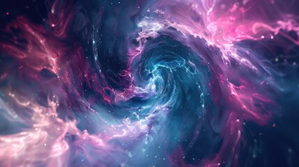 A captivating abstract image showcasing a cosmic vortex swirling with intense pink and blue hues,...