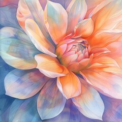Closeup of a random flower, handpainted in serene pastel watercolors, focusing on smooth color gradients