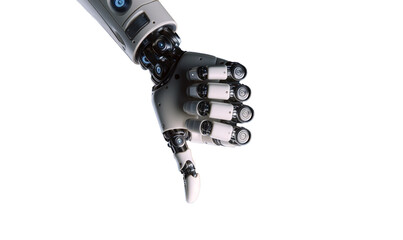 Thumbs down, robot hand thumb down, robotic hand thumbs down transparent background isolated