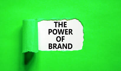 The power of brand symbol. Concept words The power of brand on beautiful white paper. Beautiful green background. Business the power of brand concept. Copy space.