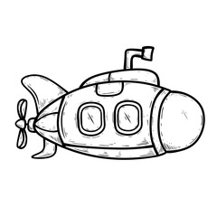 cartoon illustration of submarine with flying submarine isolated on white background.