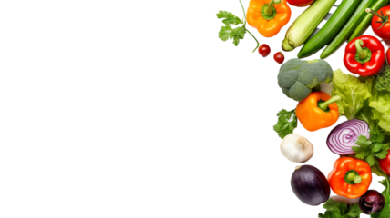 Fresh colorful organic vegetables on a png background, farming and healthy food concept.

