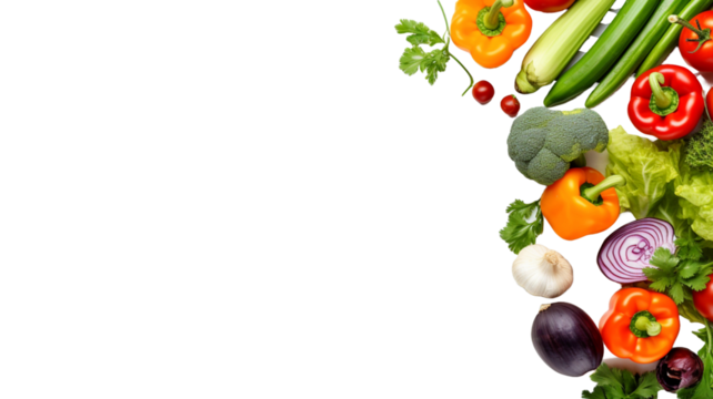 Fresh colorful organic vegetables on a png background, farming and healthy food concept.

