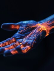 Nerves in hand for carpal tunnel syndrome, highlighted in a peaceful dark setting