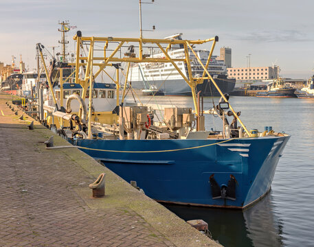 Fishing Vessel ship is moored at the dock of the port
