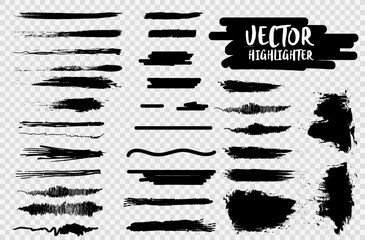 Obraz premium Highlighter marker pen underline strokes. Marker color stroke, brush pen hand drawn underline. Highlight yellow strokes, lines isolated on a transparent background. Vector illustration