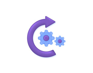 concept of restarting system, resetting settings to default settings, refresh. illustration of a circular arrow symbol with gear. 3d symbol or icon. minimalist 3d design. graphic elements. vector