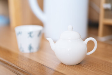 Chinese afternoon tea, good tea with roasted sweet potatoes, teapots and tea sets, carries the...