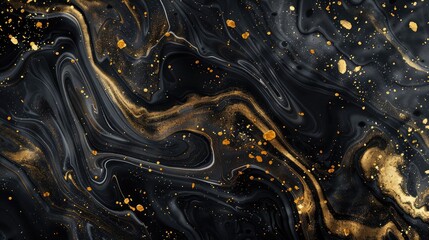 A luxurious black marble background with golden ink swirls, a visual masterpiece that speaks of...