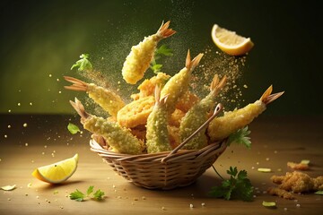 Delicious fish and chips with corn and seeds on a white plate, perfect for a healthy meal or snack