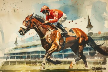 derby event, Horse racing, jockey riding a horse on the track illustration