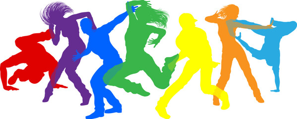 Street dancers dancing silhouette hip hop dance silhouettes poses set - 781255314