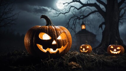halloween pumpkin on a cemetery