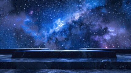A mesmerizing podium against a cosmic backdrop, capturing the magic and mystery of the night sky for artistic or celestial themes.
