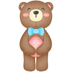 Drawing of happy birthday, super cute baby bear
