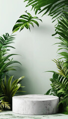 Obraz premium palm tree in a frame Podium background product green nature 3D forest 